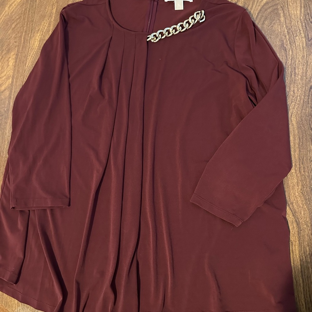 Michael Kors Women's Burgundy Top with Chain Detail size  XL
